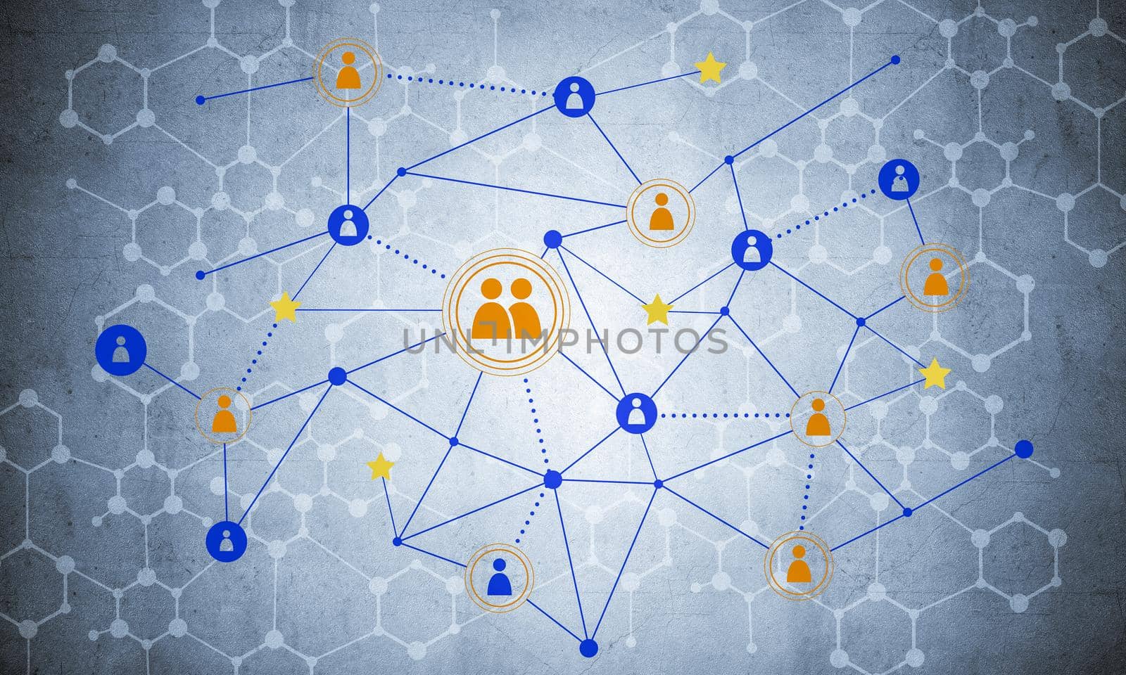 Background image with social connection and networking concept on concrete wall