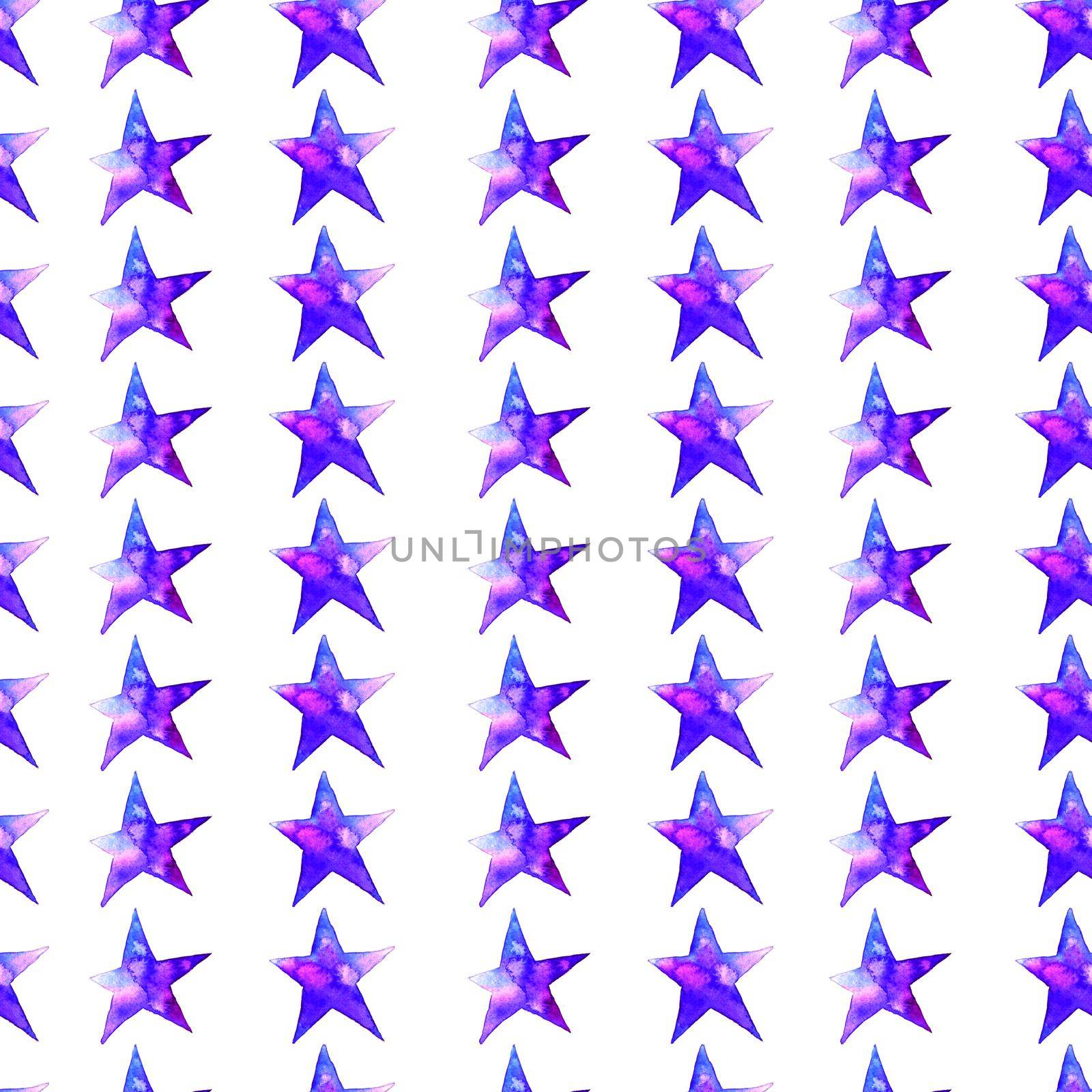 Seamless pattern of Colorful watercolor star icon. illustration on white background. Blue and violet. Isolated. Hand-drawn by DesignAB