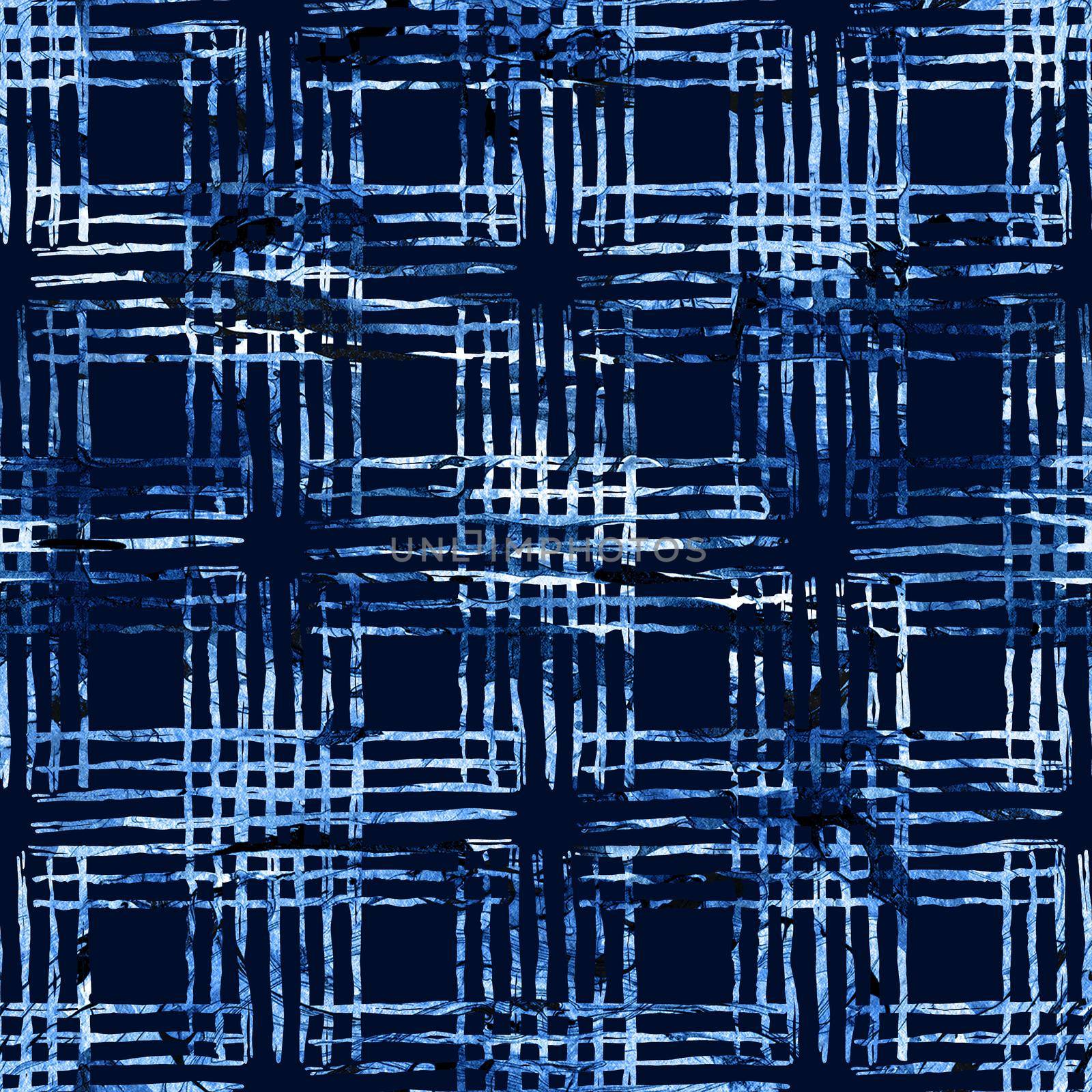 Brush Stroke Plaid Geometric Grung Pattern Seamless in Blue Color Check Background. Gunge Collage Watercolor Texture for Teen and School Kids Fabric Prints Grange Design with lines by DesignAB