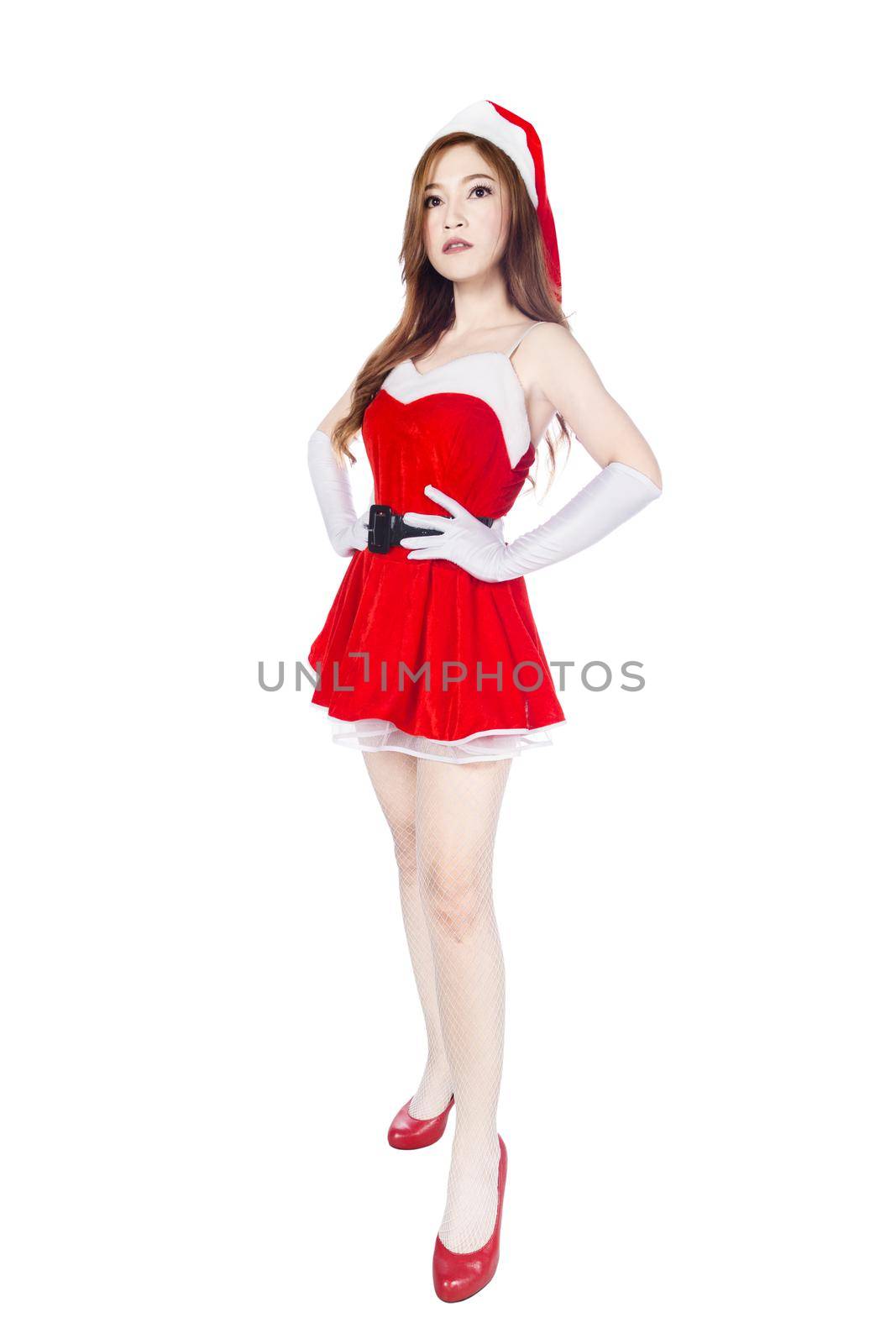 beautiful sexy girl wearing santa claus clothes isolated on white  by geargodz