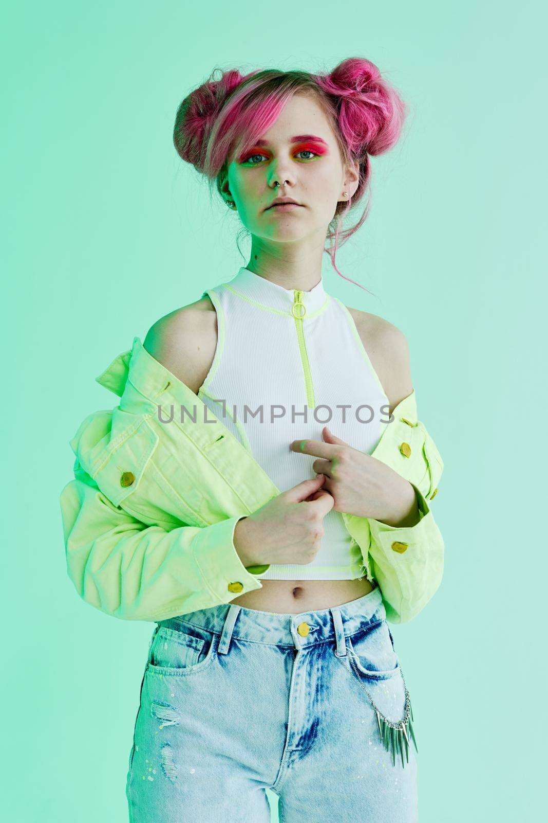girl with pink hair teen posing fashion neon by Vichizh