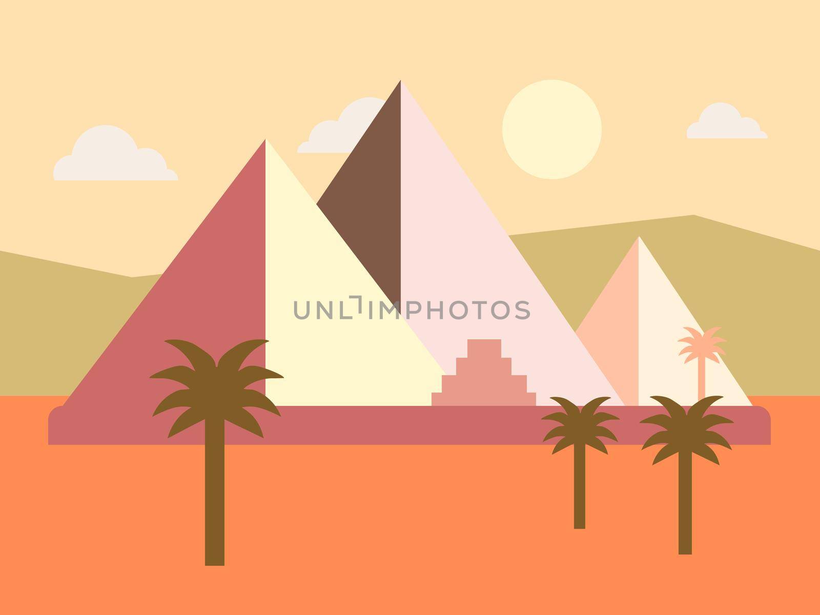 Desert Egypt Pyramids Sunset Flat Illustration by Alxyzt