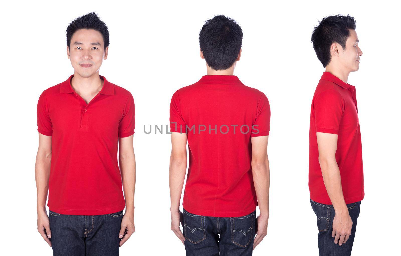 man with red polo shirt on white background by geargodz