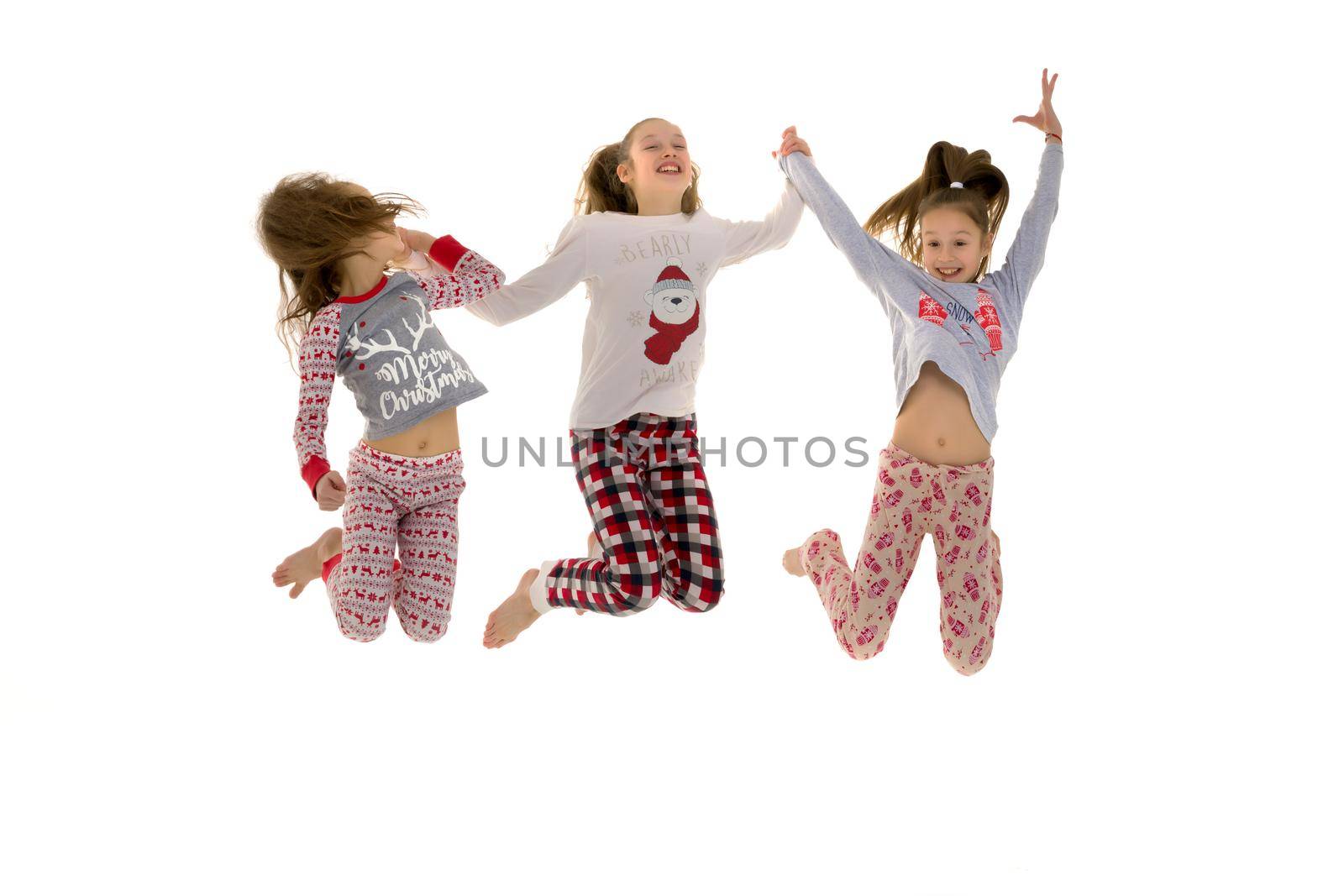 Collage, happy children jump.Isolated on white background. by kolesnikov_studio
