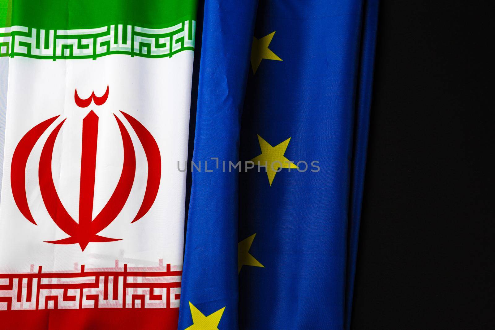 Flags of Iran and European Union flag together. High quality photo