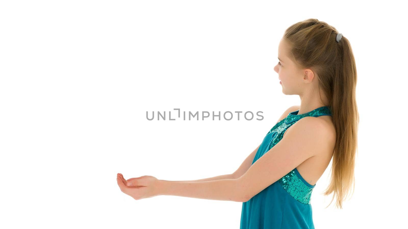 Beautiful little girl close-up. The concept of beauty and fashion, happy childhood. Isolated on white background.