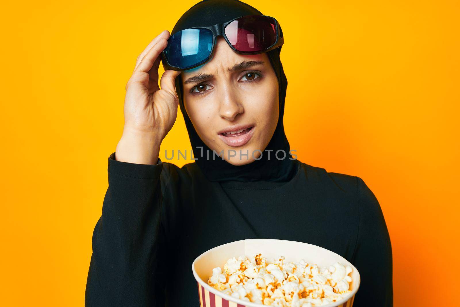 Muslim 3D glasses entertainment emotions isolated background. High quality photo