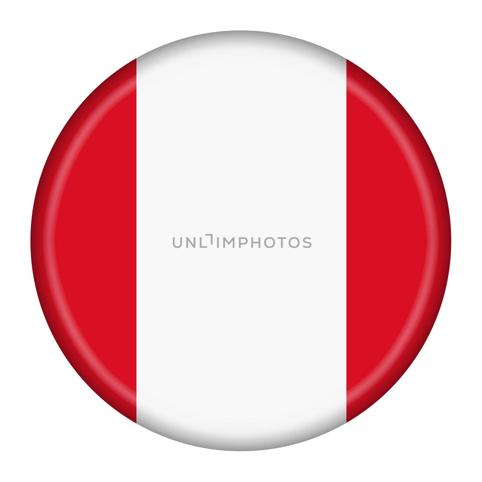 A Peru flag button 3d illustration with clipping path