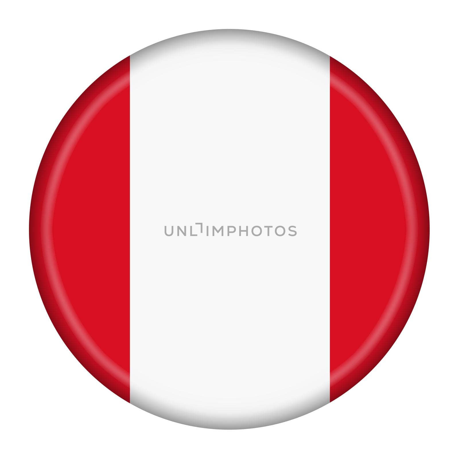 A Peru flag button 3d illustration with clipping path