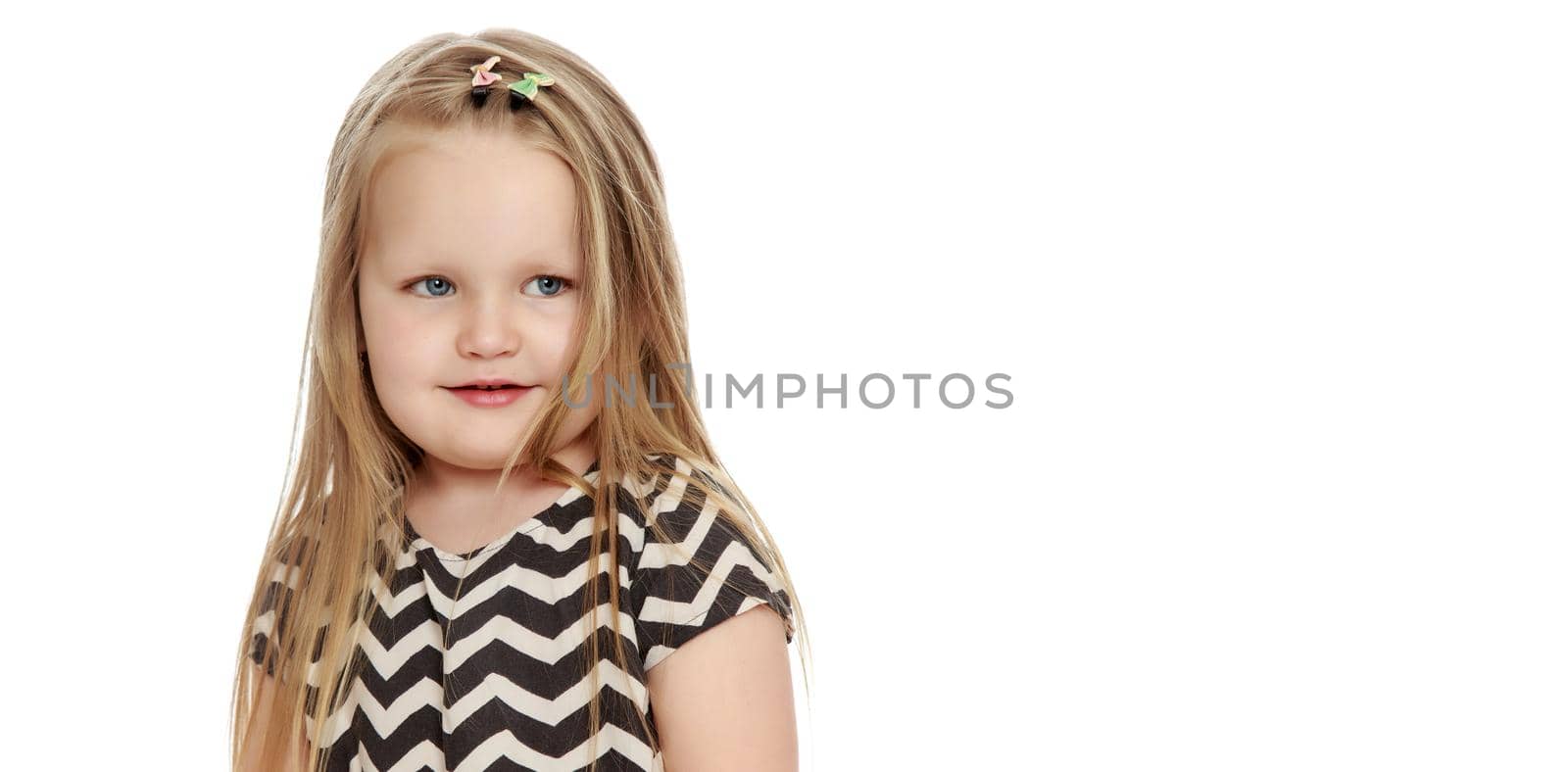 Portrait of a little girl close-up.Isolated on white background. by kolesnikov_studio