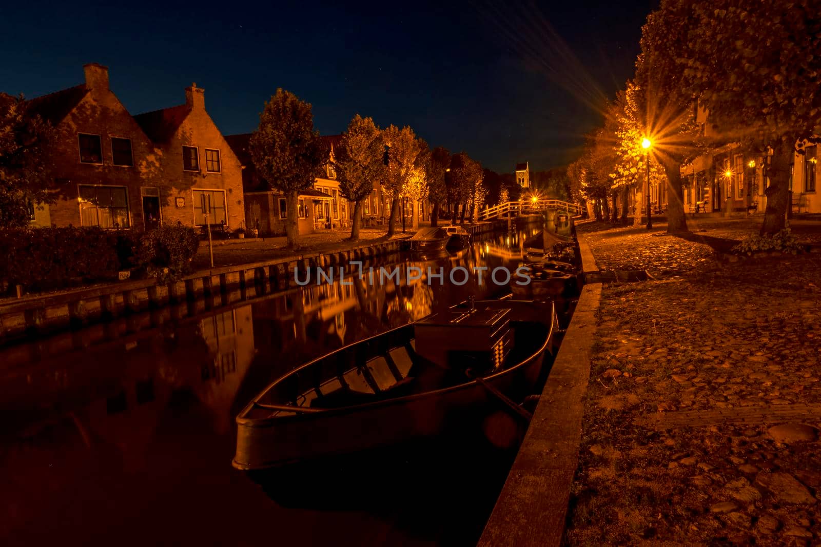 The historical city Sloten in Friesland the Netherlands by night