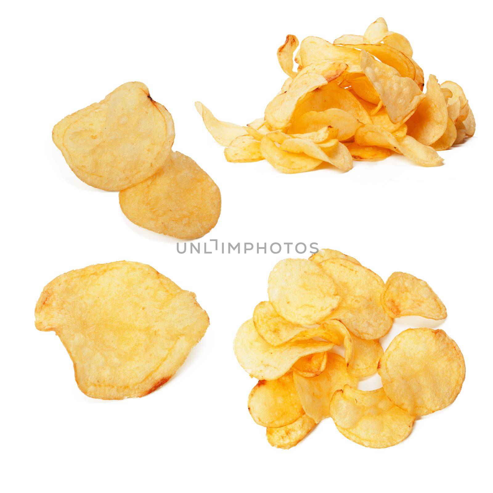 Set of potato chips close-up on an isolated white background by Fabrikasimf