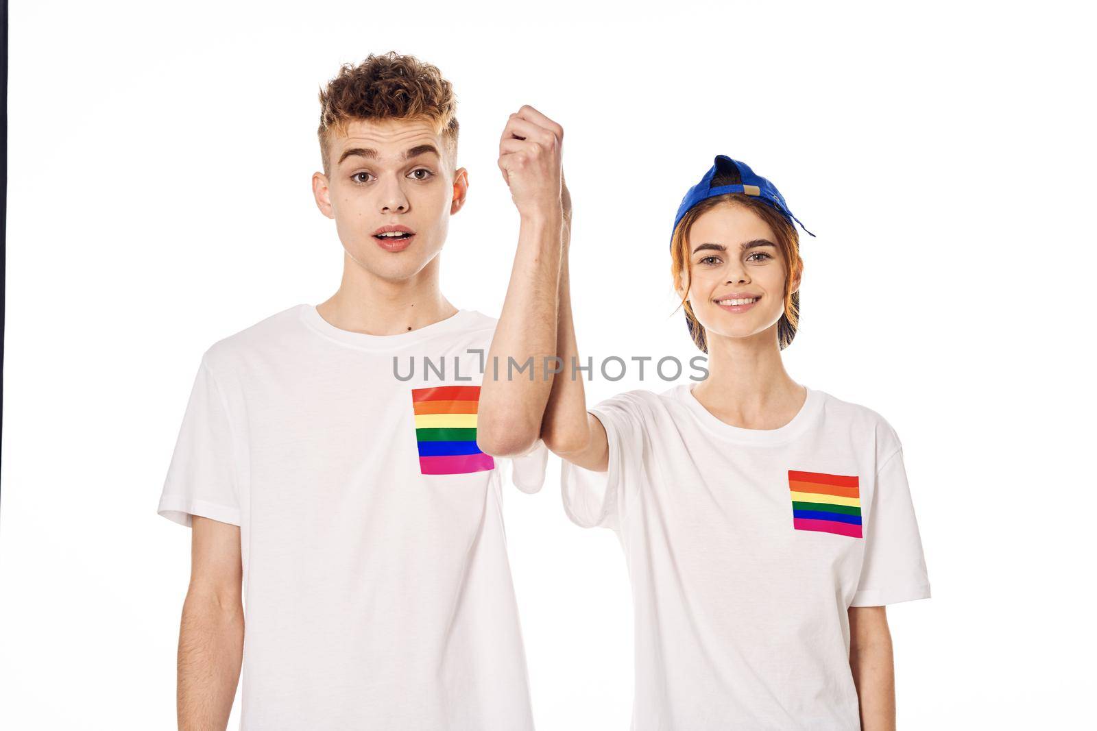 couple Flag lgbt transgender sexual minorities light background. High quality photo