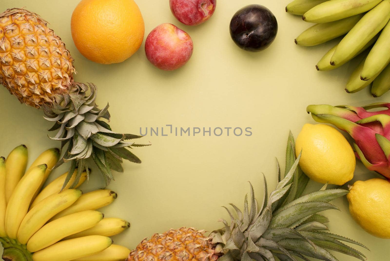 A set of Thai fruits on a blue background with a place for writing