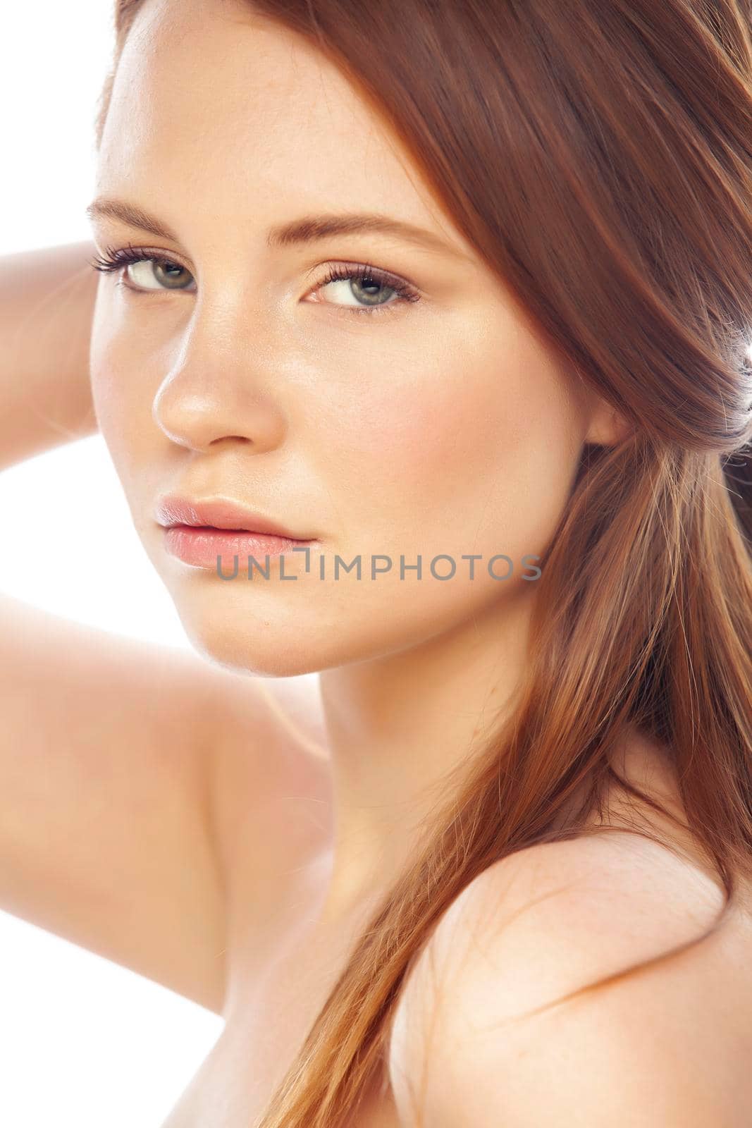 spa picture attractive lady young red hair isolated on white background by JordanJ