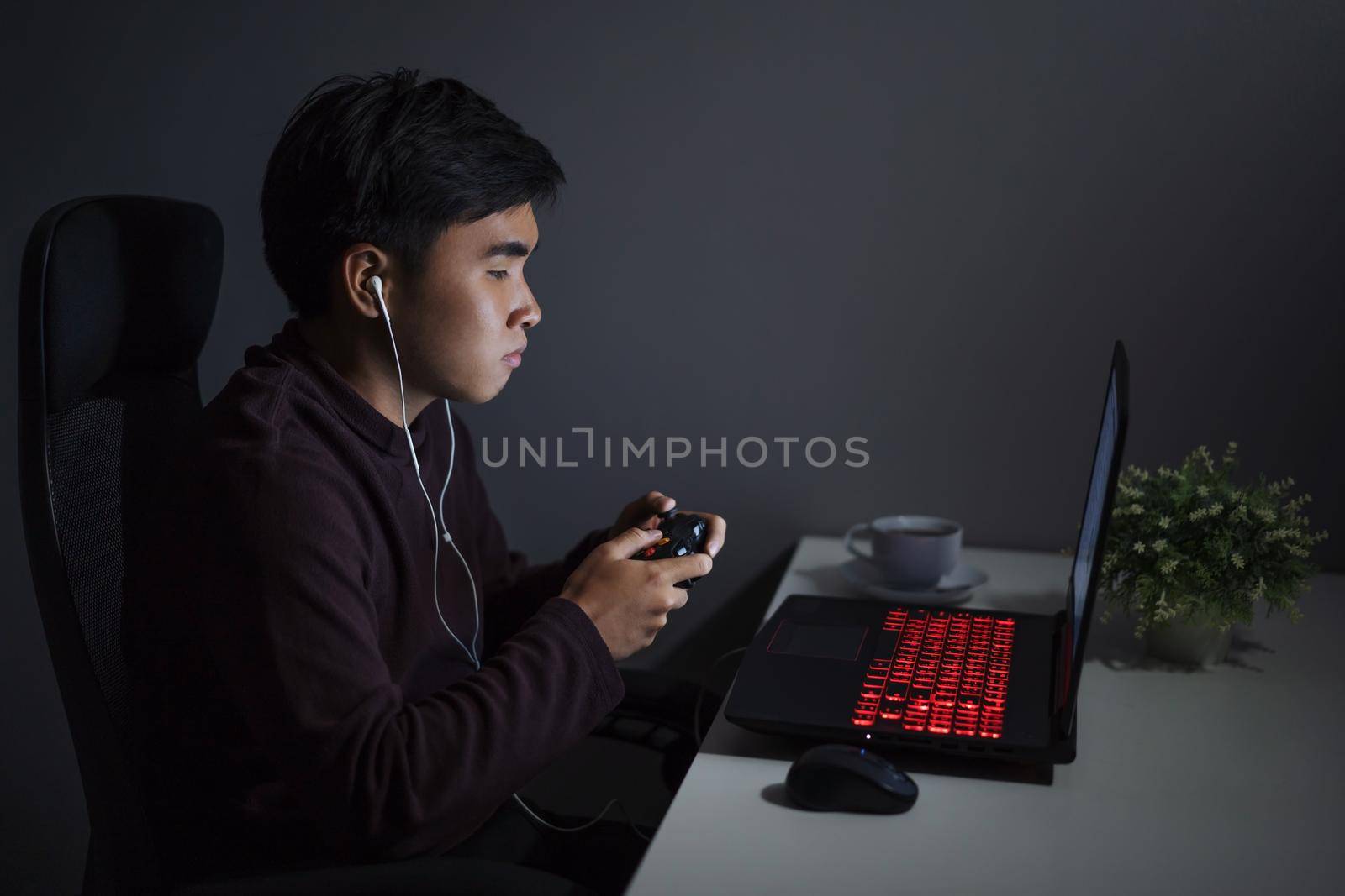 man using joystick to playing games by geargodz