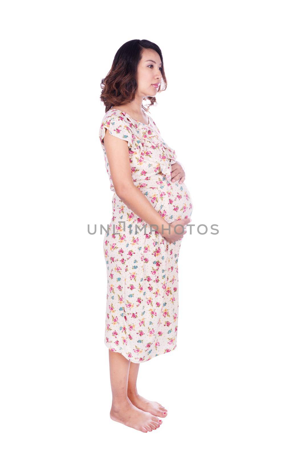 pregnant woman in dress isolated on white background by geargodz