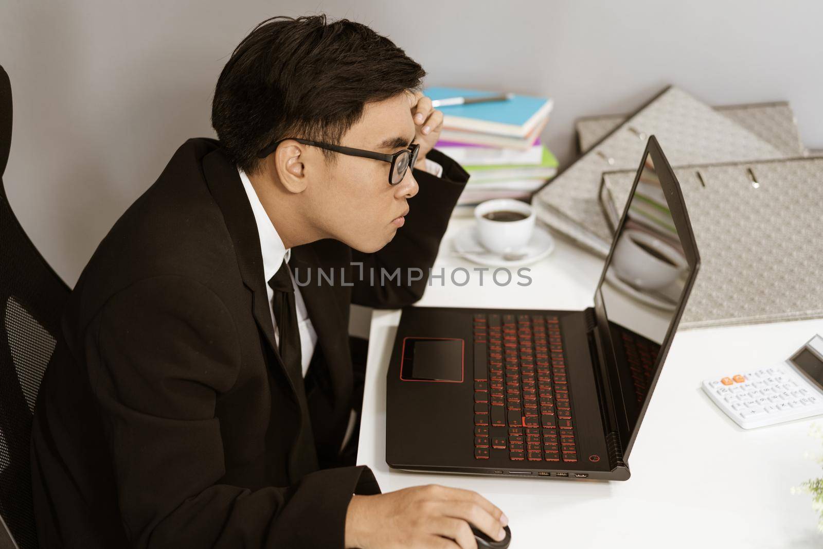 business man working problem using laptop by geargodz