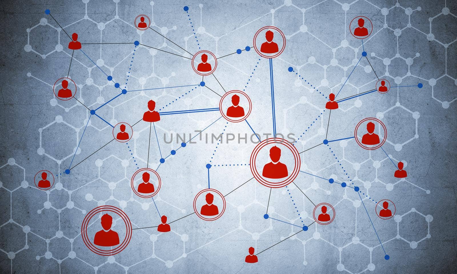 Background image with social connection and networking concept on concrete wall