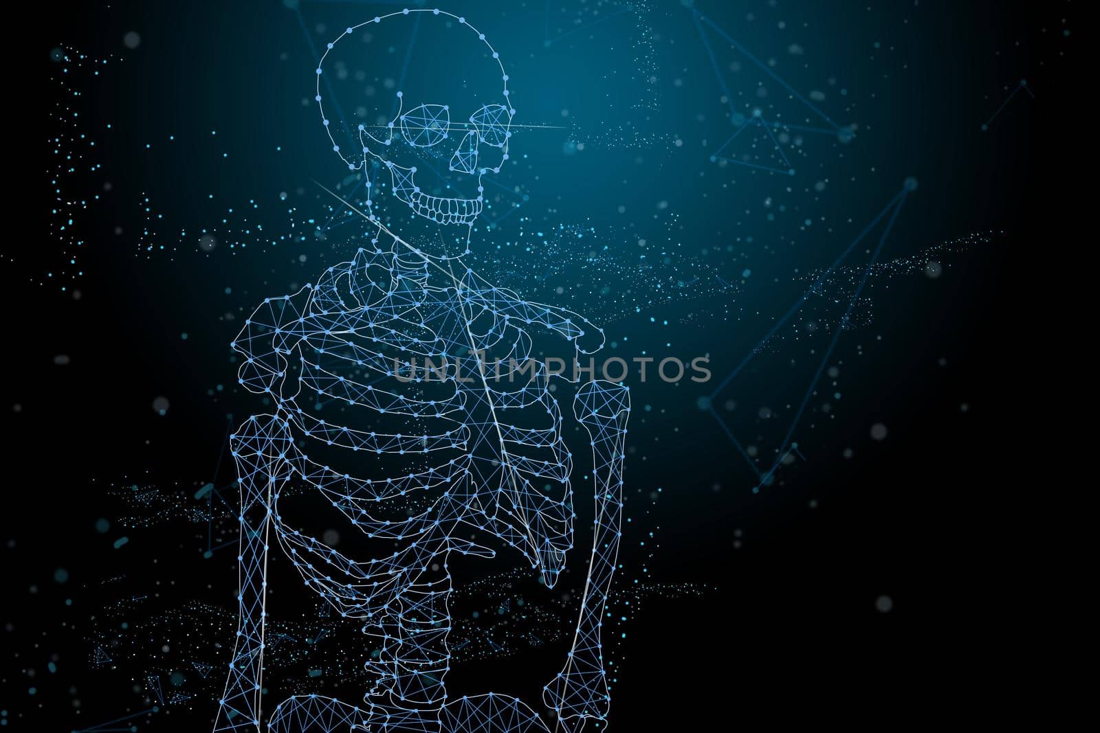 virtual points and lines in the form of a skeleton on blue background