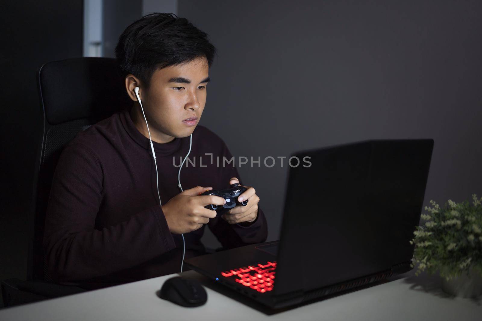 man using joystick to playing games by geargodz