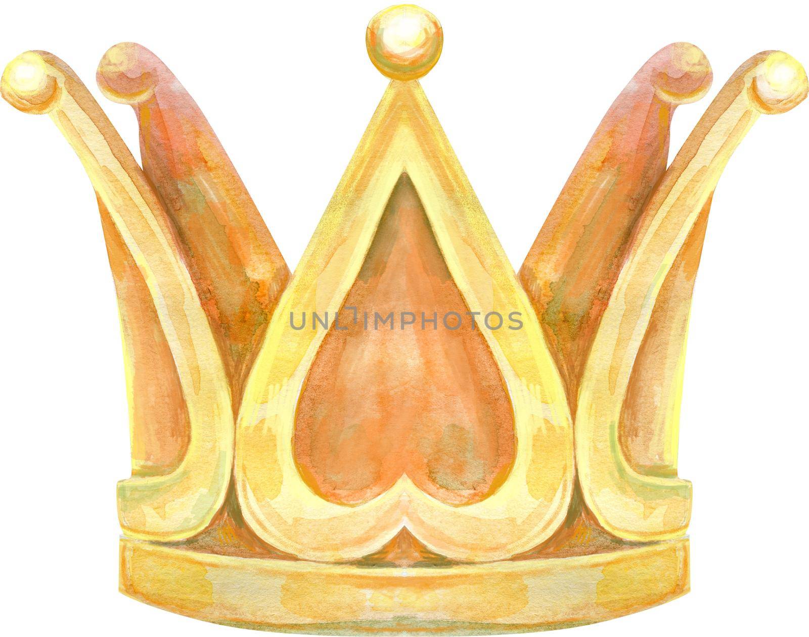 Watercolor hand draw illustration gold crown on white background by NataOmsk