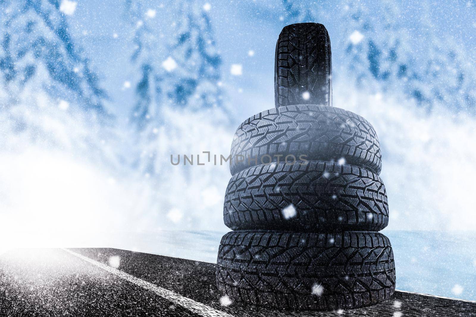 Winter tire on a cold winter day.