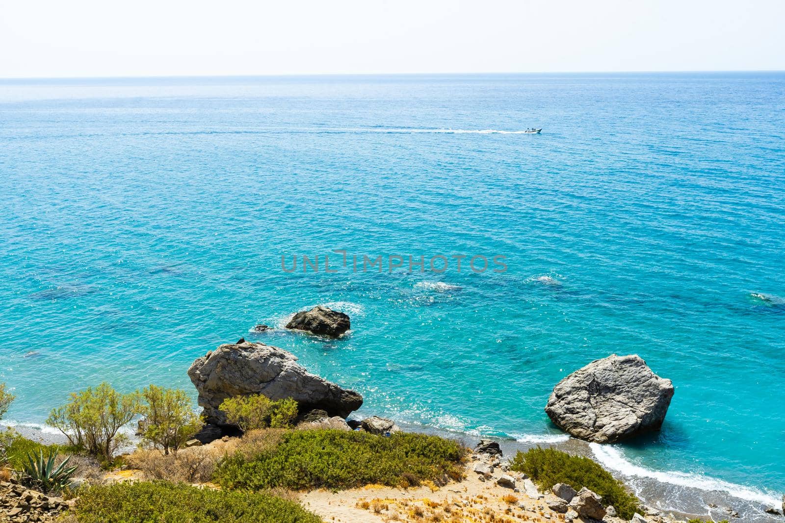 The beach with sea in Southern Crete, Greece