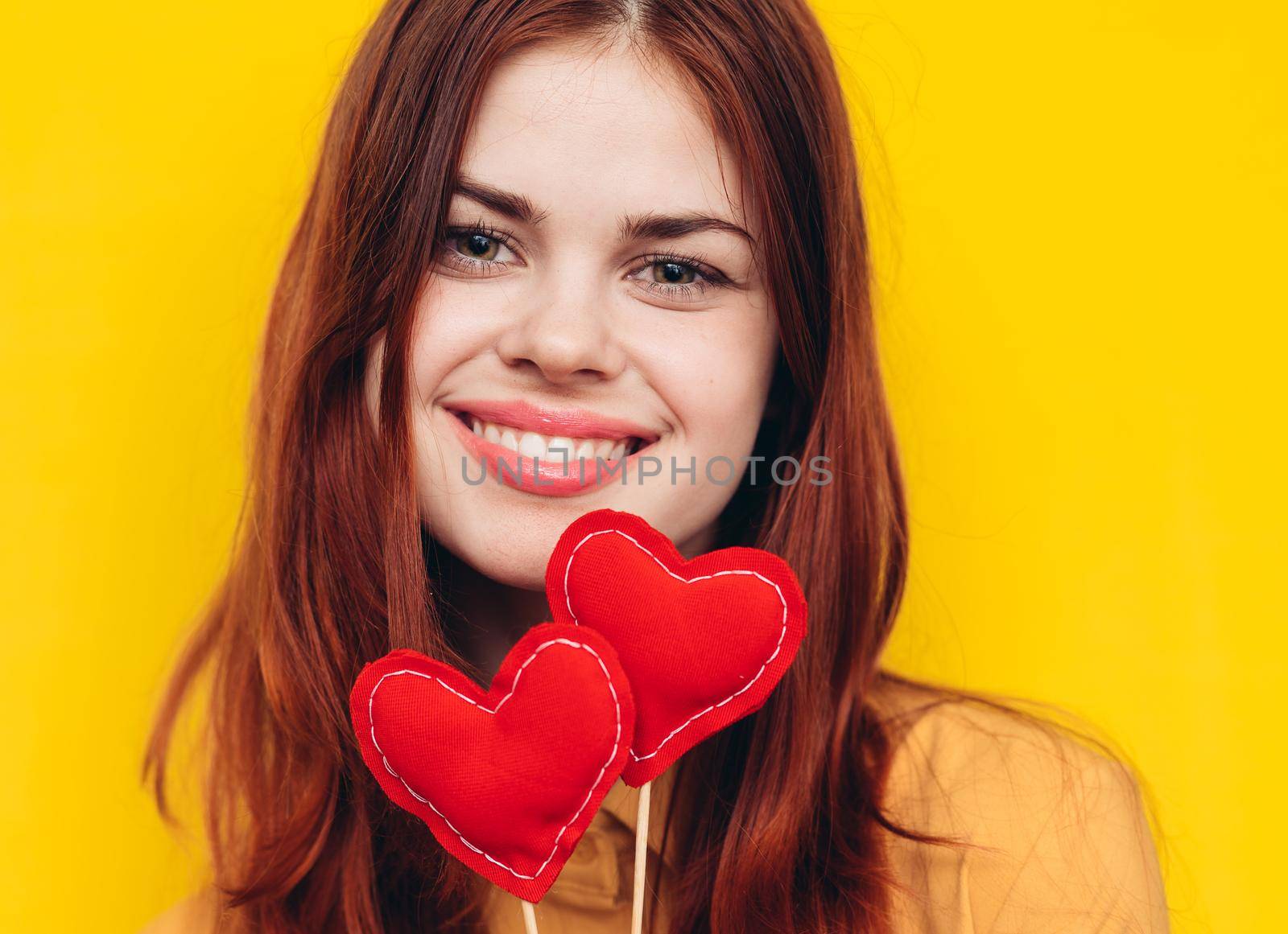 pretty woman in yellow shirt glamor romance posing. High quality photo