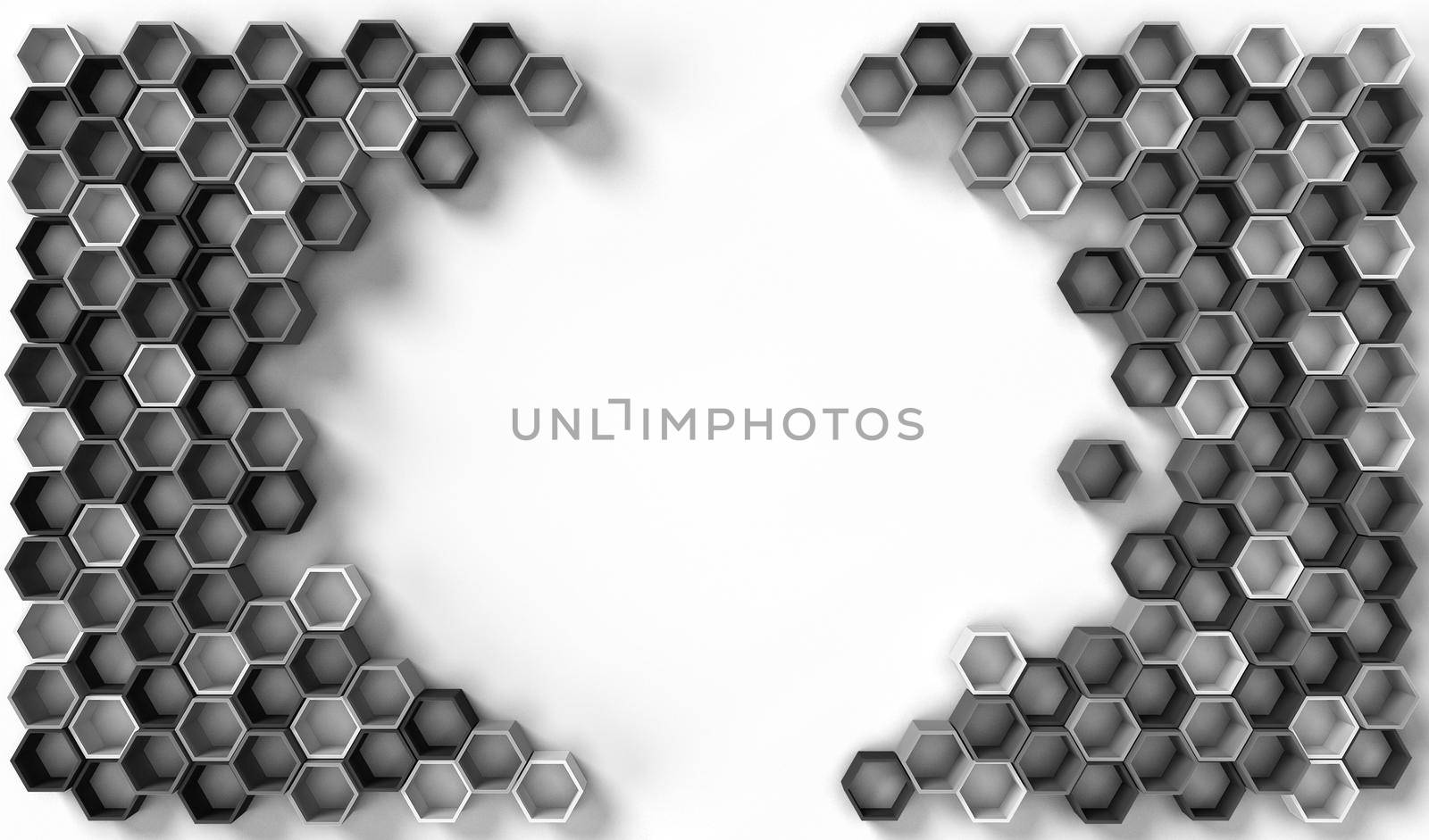 3d rendering image of hexagon solid shape on white background. 