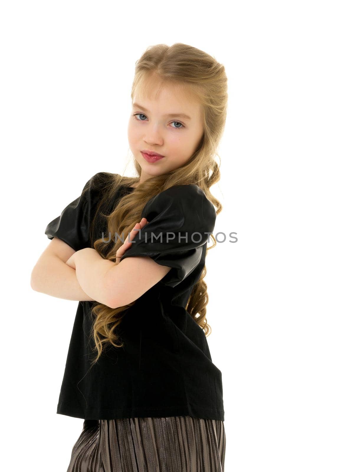 Portrait of a little girl close-up.Isolated on white background. by kolesnikov_studio