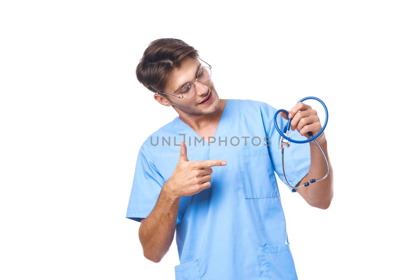 nurse wearing glasses stethoscope posing studio lifestyle by Vichizh