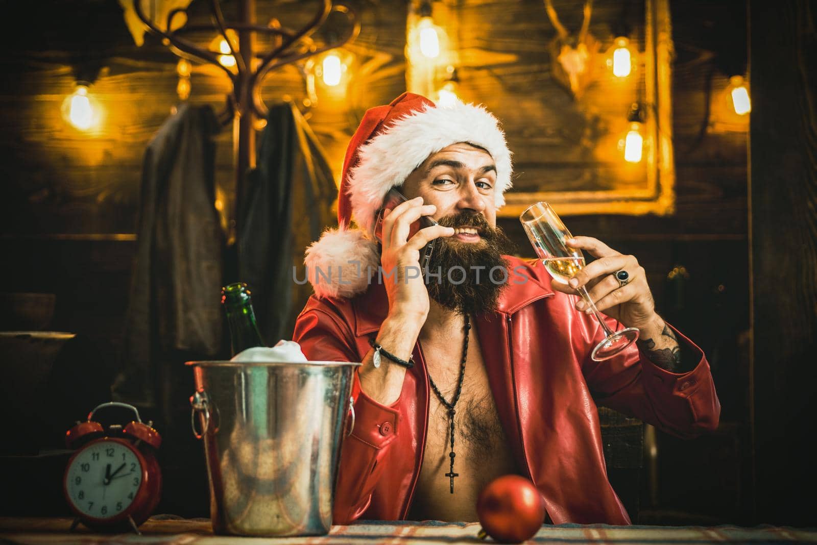 New Year drinking. Drank Santa. Santa drink champagne. New year champagne. by Tverdokhlib