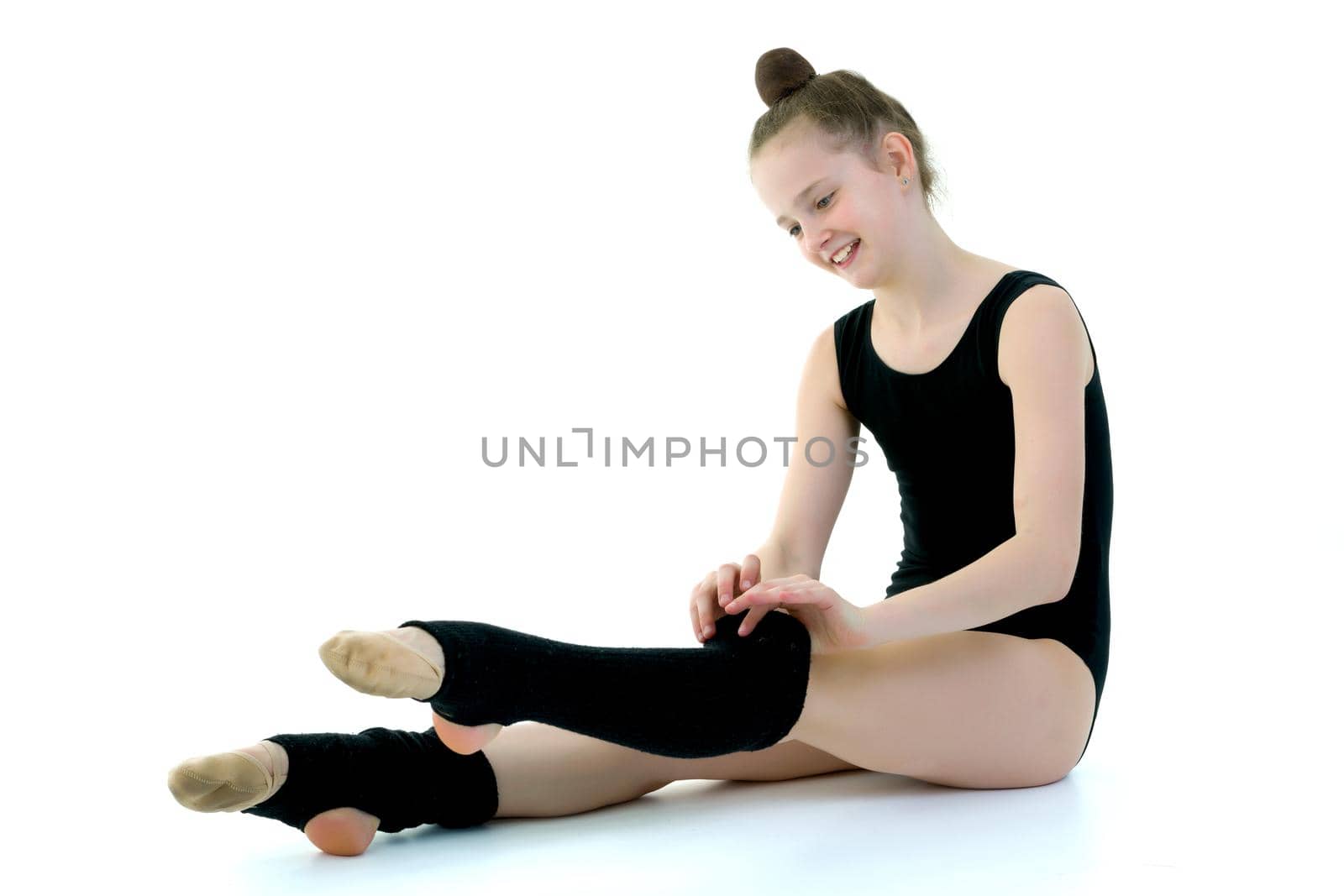 Girl gymnast in black leggings, sport concept. by kolesnikov_studio