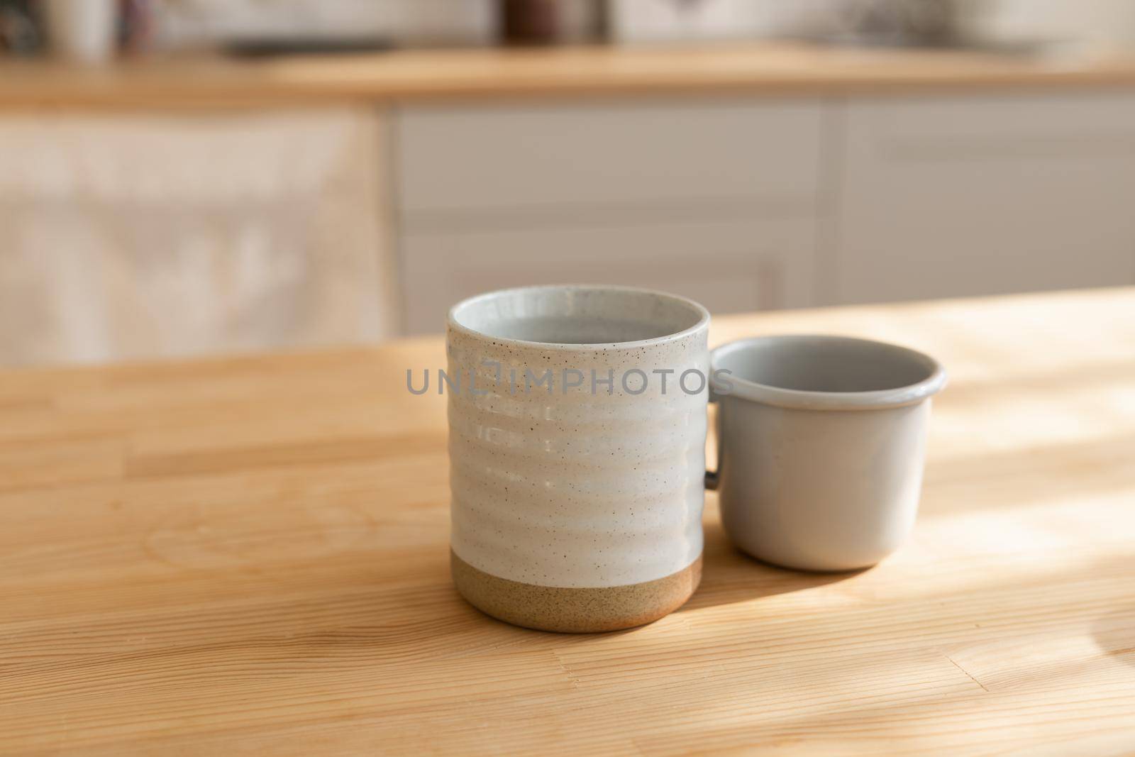 Beautiful closeup of unique handmade two cups.