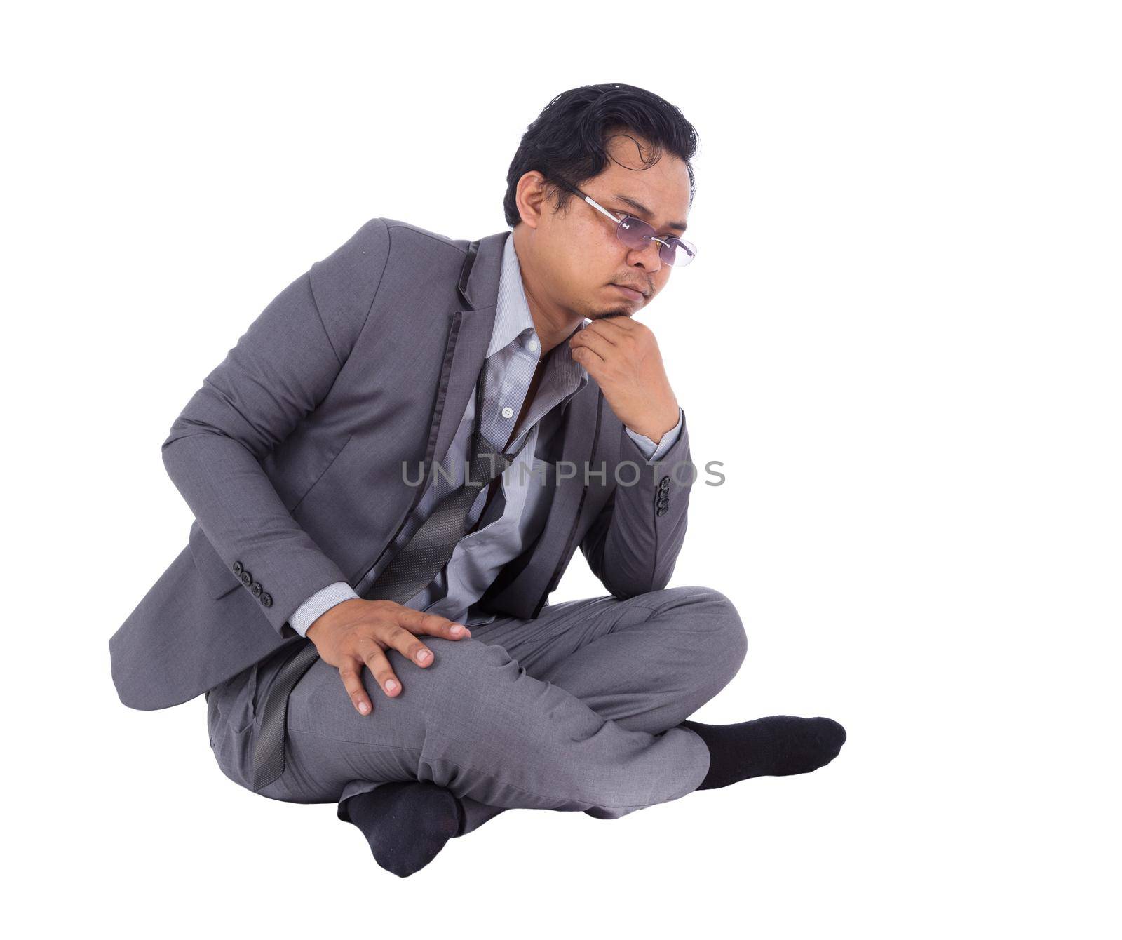 stressed businessman and thinking isolated on white background