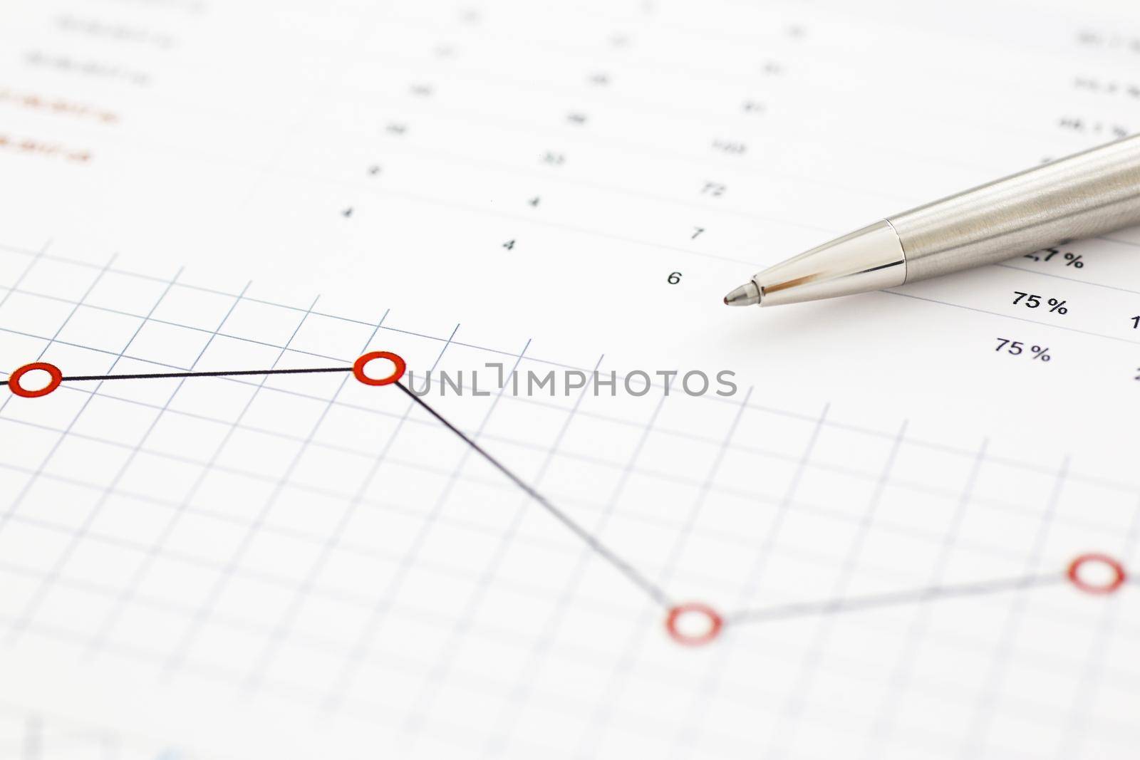 Financial statistics documents on clipboard pad at office table closeup by kuprevich
