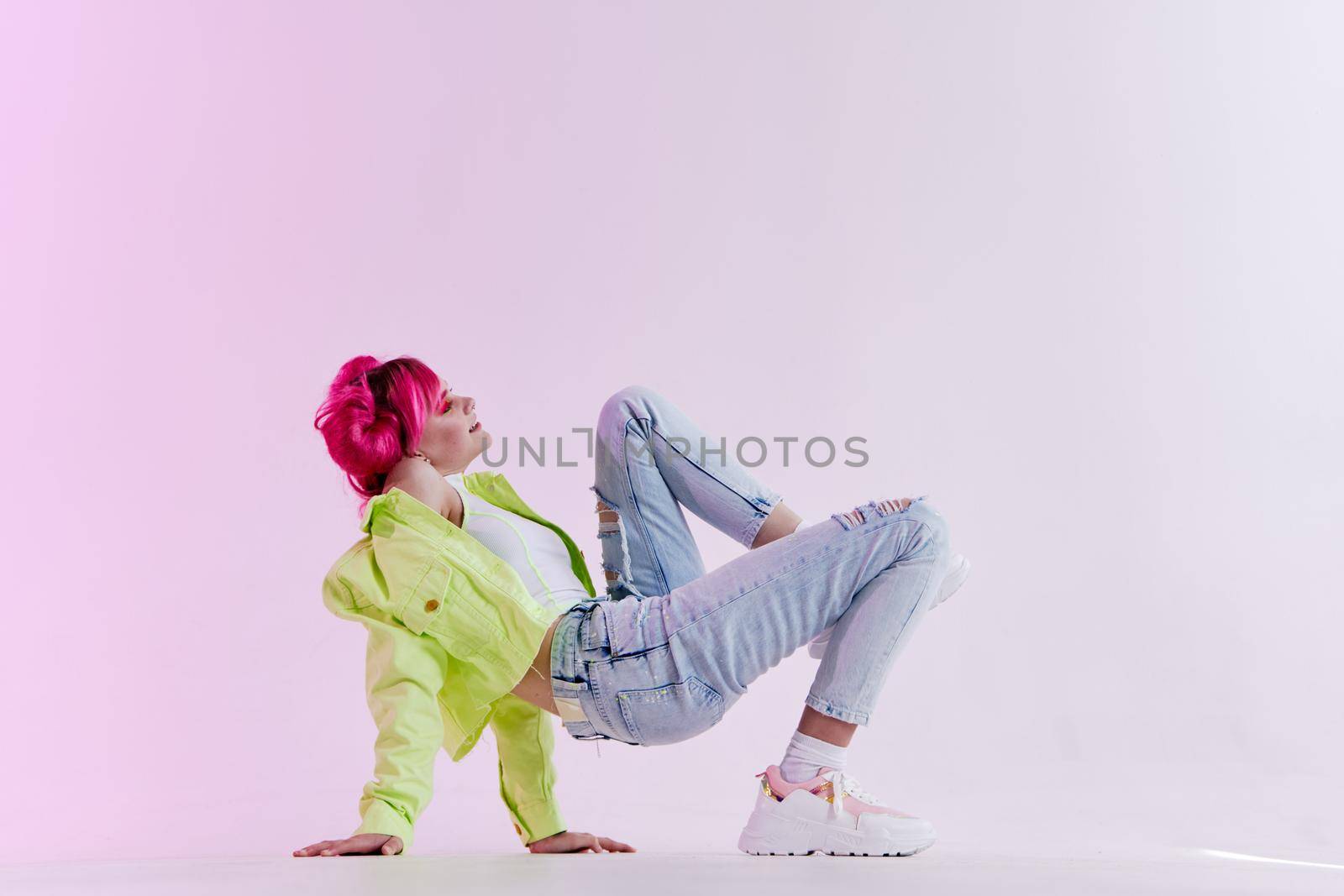 woman with pink hair youth style posing lifestyle neon by Vichizh