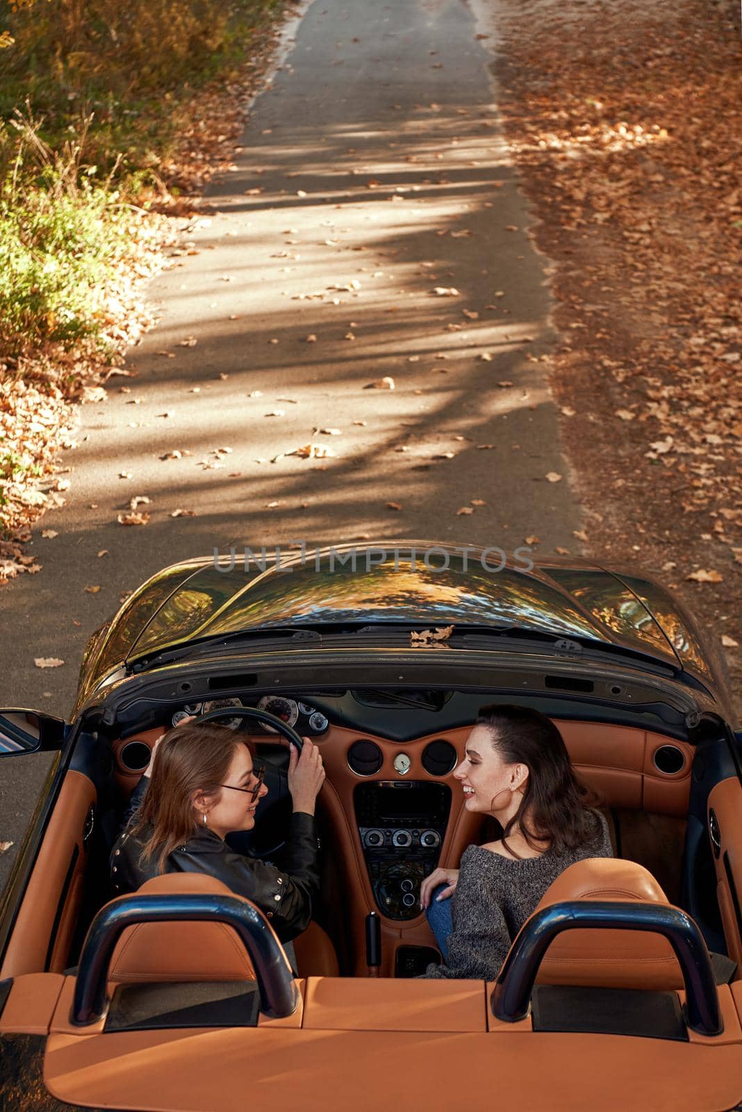 Rear view of two women friends in cabliolet by friendsstock