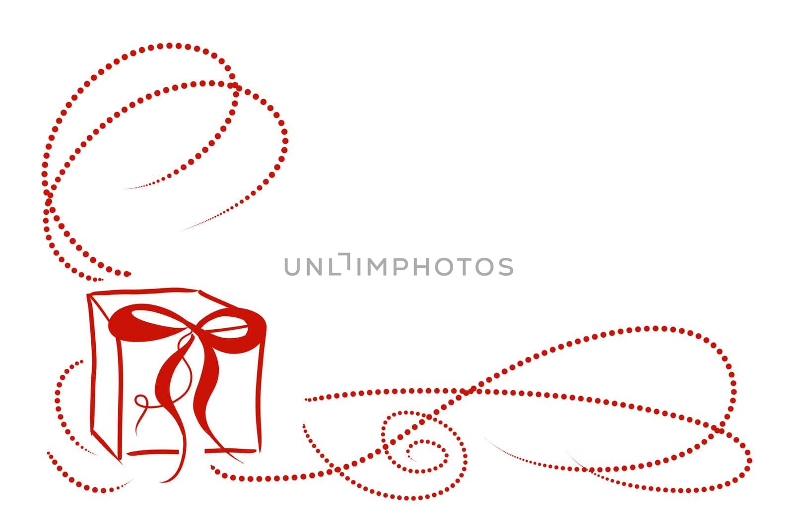 gift box with a red bow on a white background, copy space, illustration.