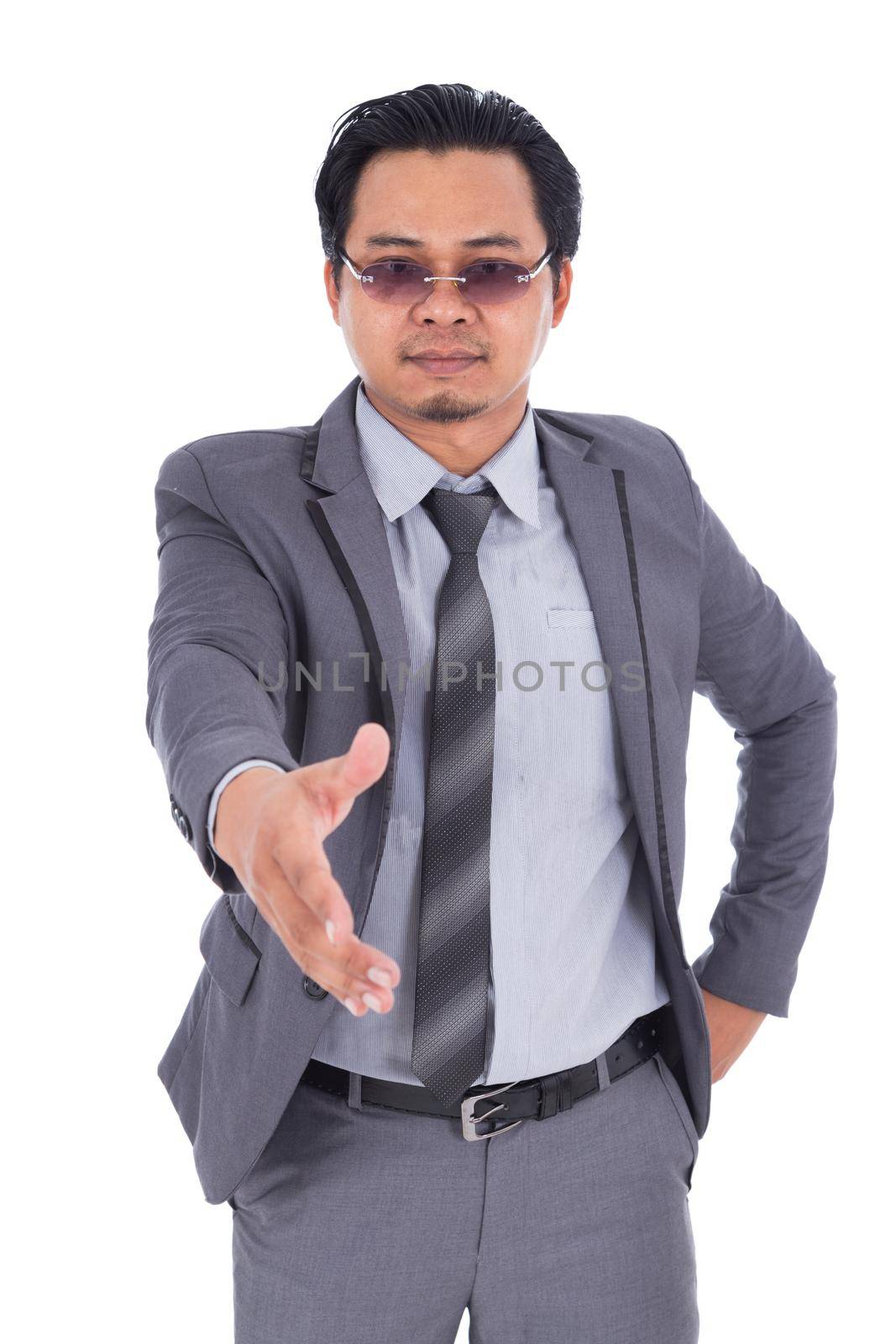 businessman shaking hand isolated on white background by geargodz