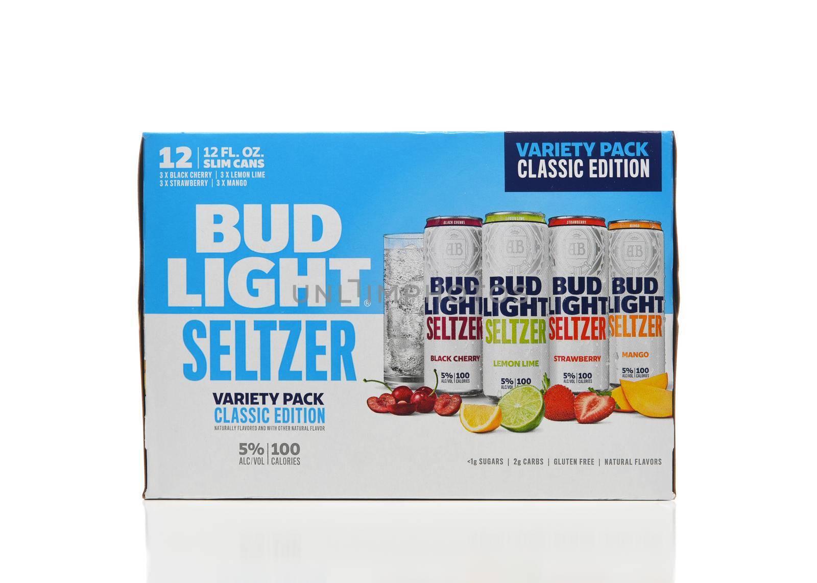 IRIVNE, CALIFORNIA - 2 JULY 2021: Bud Light Seltzer 12. Lemon Lime, Mango, Strawberry and Black Cherry flavored alcoholic beverage.