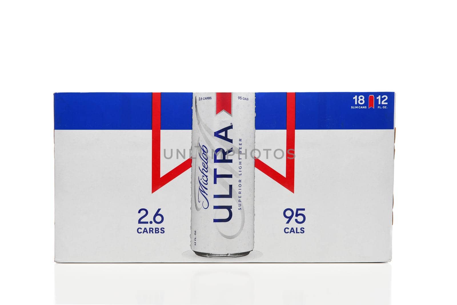IRIVNE, CALIFORNIA - 2 JULY 2021: an 18 pack of Michelob Ultra Beer Slim Cans.   by sCukrov