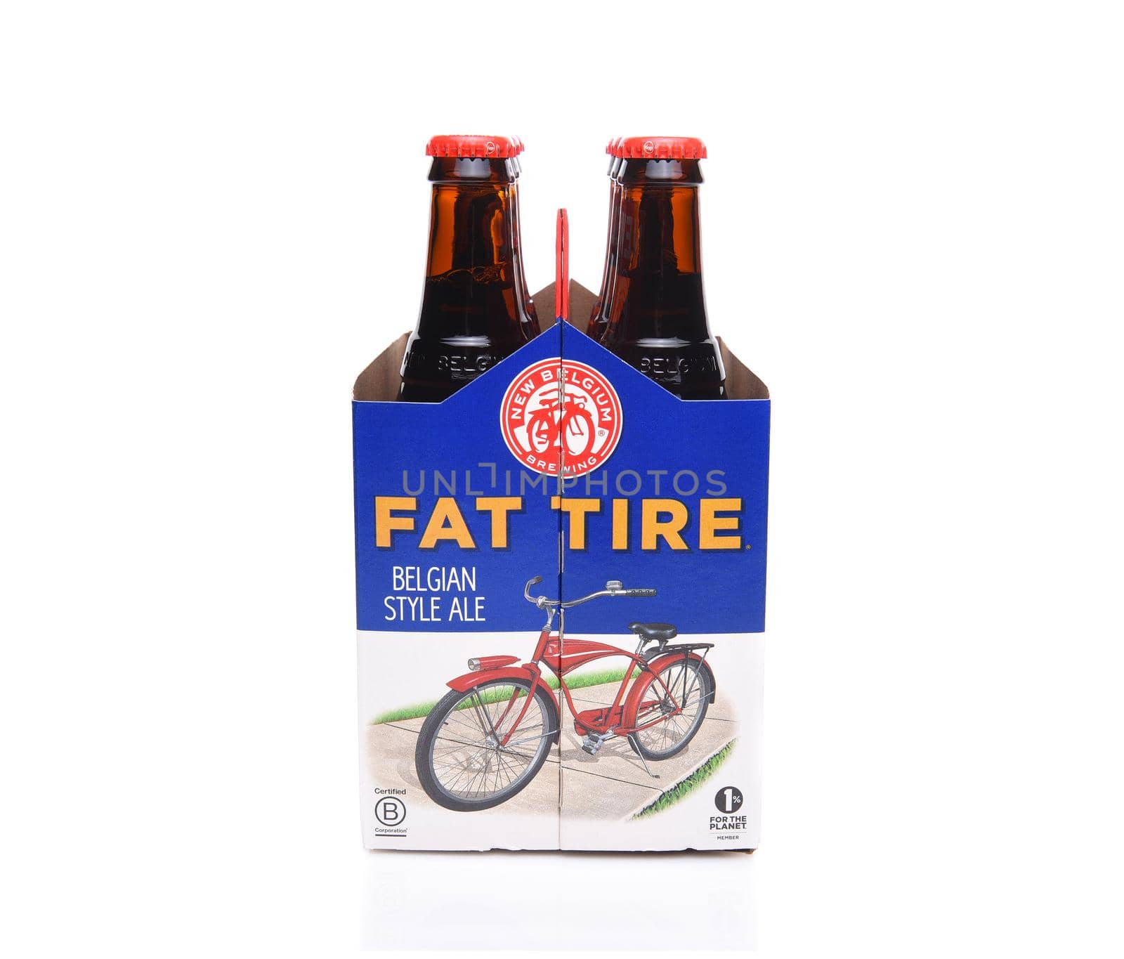 IRVINE, CALIFORNIA - December 14, 2017: Fat Tire Amber Ale. 6 Pack of of Fat Tire Amber Ale from the New Belgium Brewing Company, of Fort Collins, Colorado.