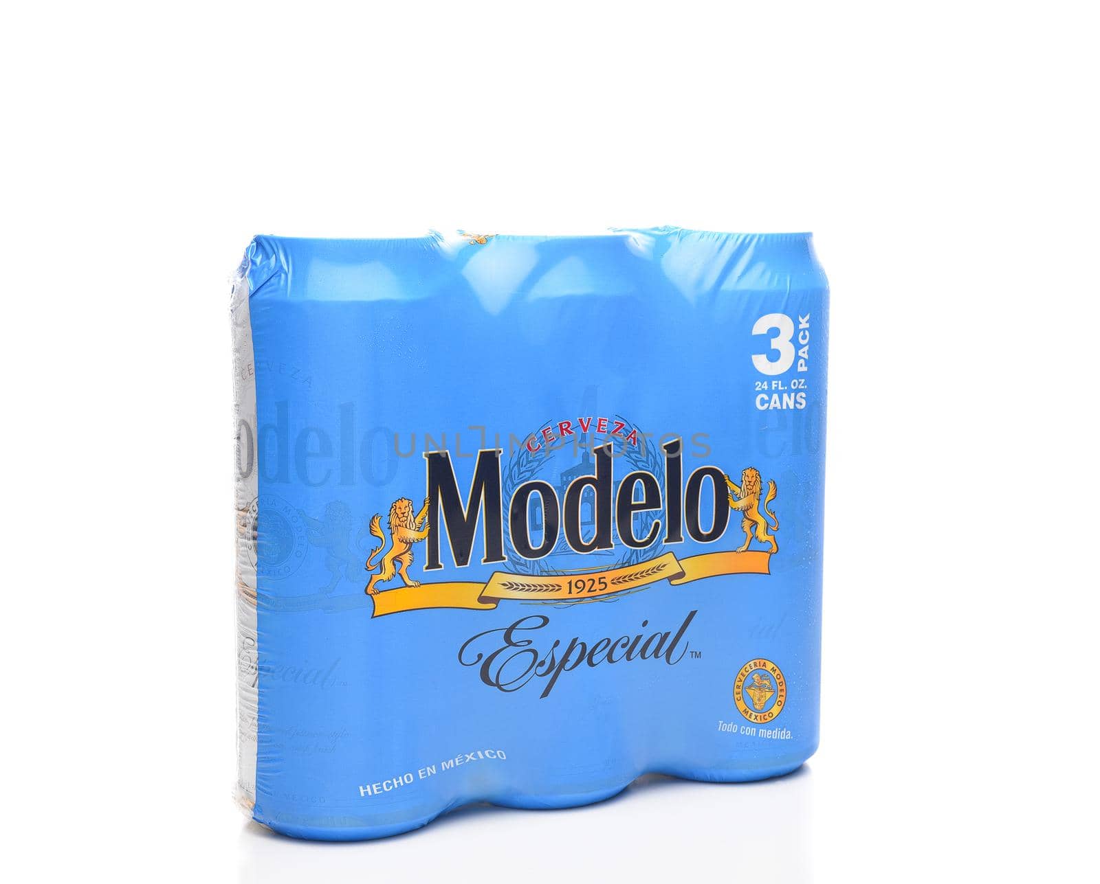 IRVINE, CALIFORNIA - MARCH 21, 2018: 3 pack of Modelo Especial cans. First bottled in 1925, Modelo Especial is the number 2 imported beer in the U.S. by case sales.