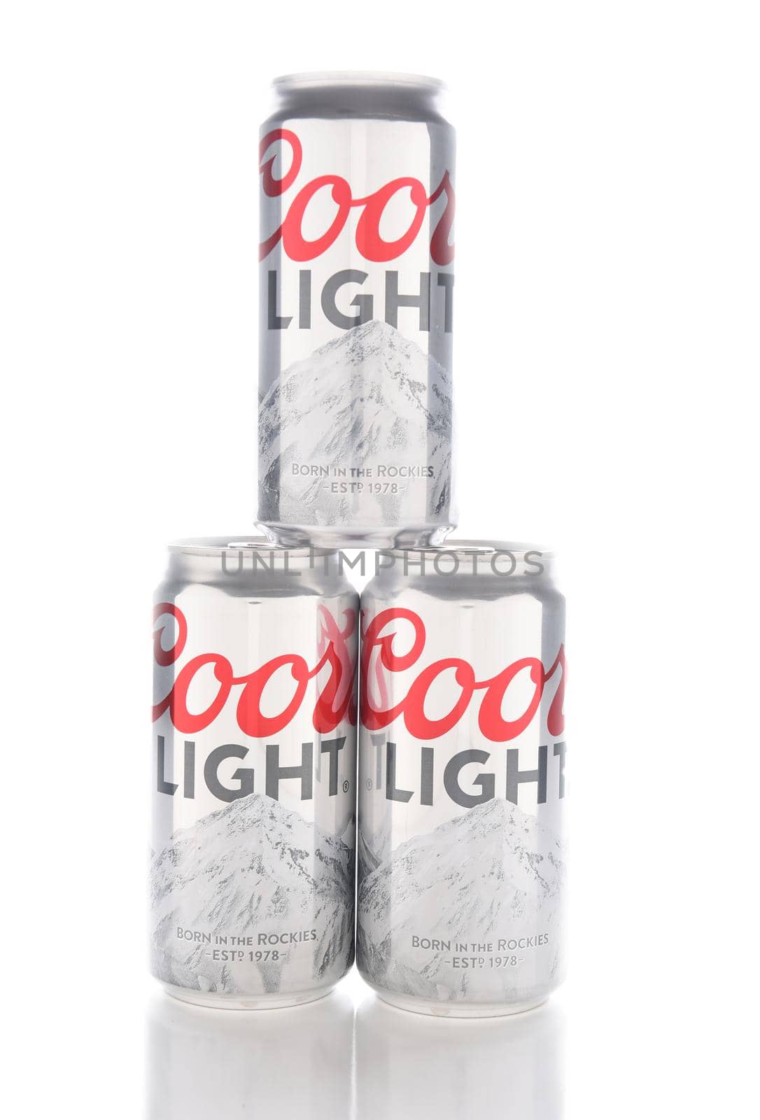 IRVINE, CALIFORNIA - JANUARY 8, 2017: Coors Light cans. Coors Light is a lager style beer brewed by Coors Brewing Company in Golden, Colorado.