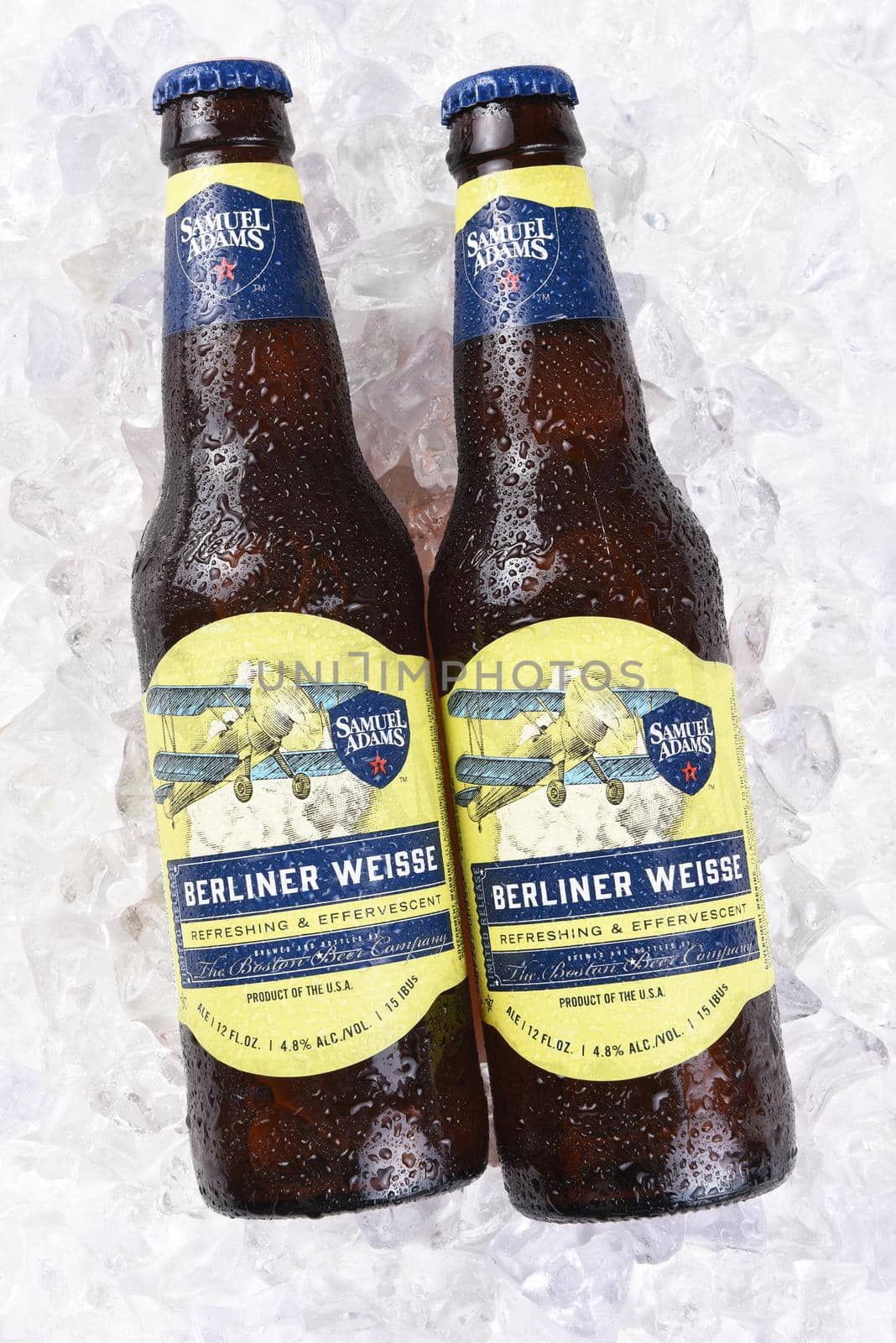 IRVINE, CA - JULY 16, 2017: Samuel Adams Berliner Weisse on ice. From the Boston Beer Company. Based on sales in 2016, it is the second largest craft brewery in the U.S.