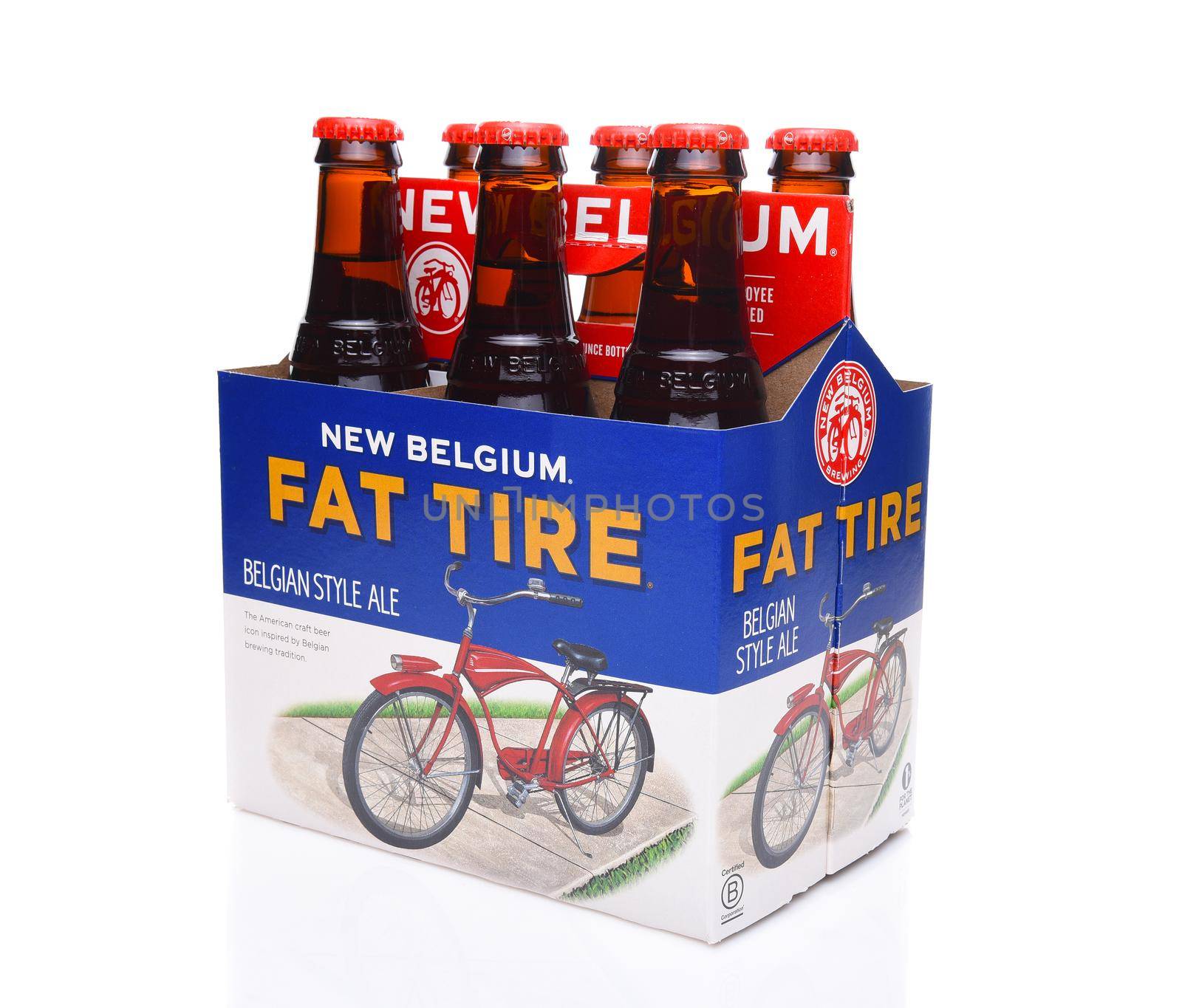 IRVINE, CALIFORNIA - December 14, 2017: Fat Tire Amber Ale. 6 Pack of Fat Tire Amber Ale from the New Belgium Brewing Company, of Fort Collins, Colorado.