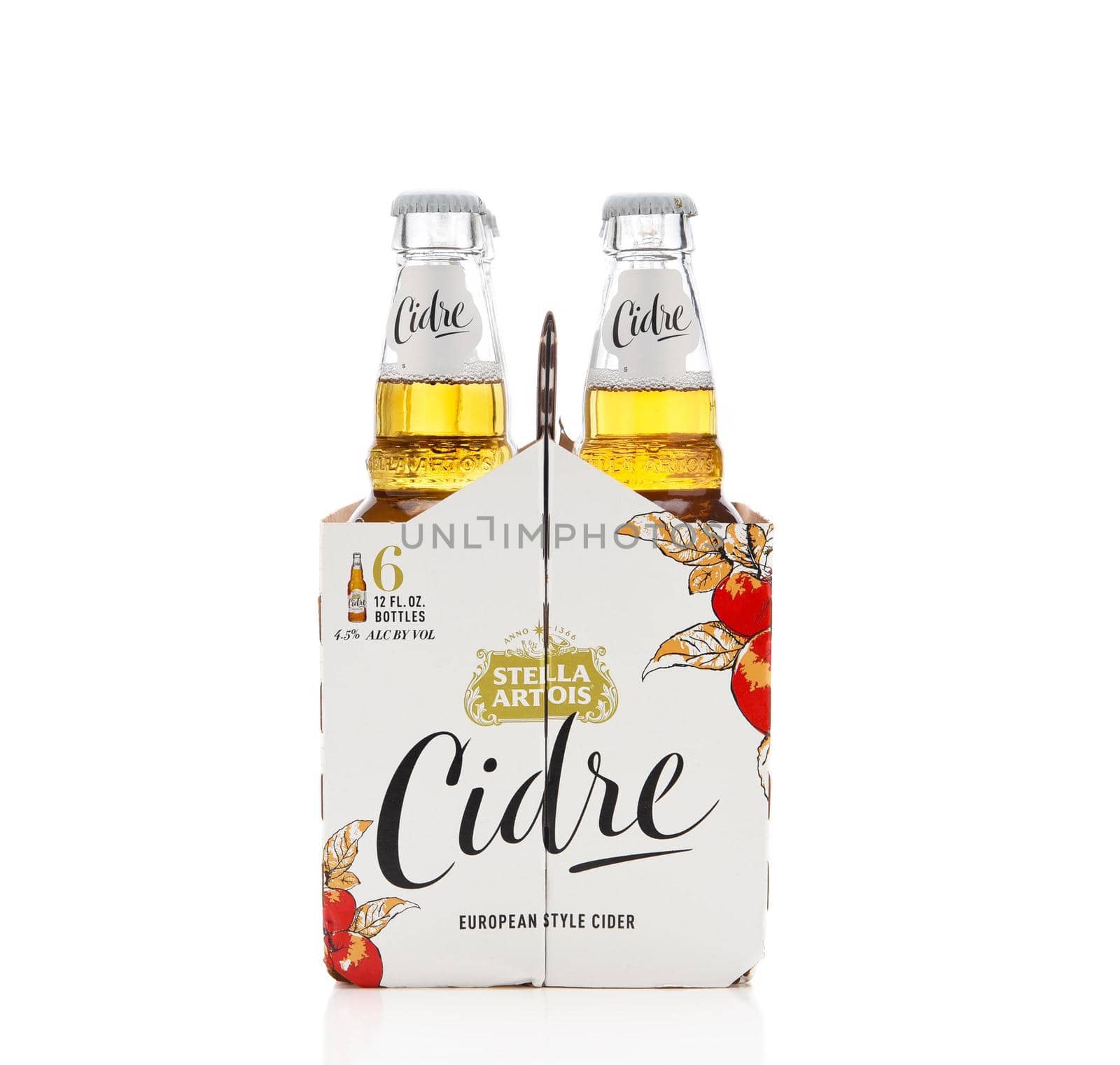 IRVINE, CALIFORNIA - 2 JUNE 2020: End view of a 6 pack of Stella Artois Cidre, European Style Hard Apple Cider. by sCukrov