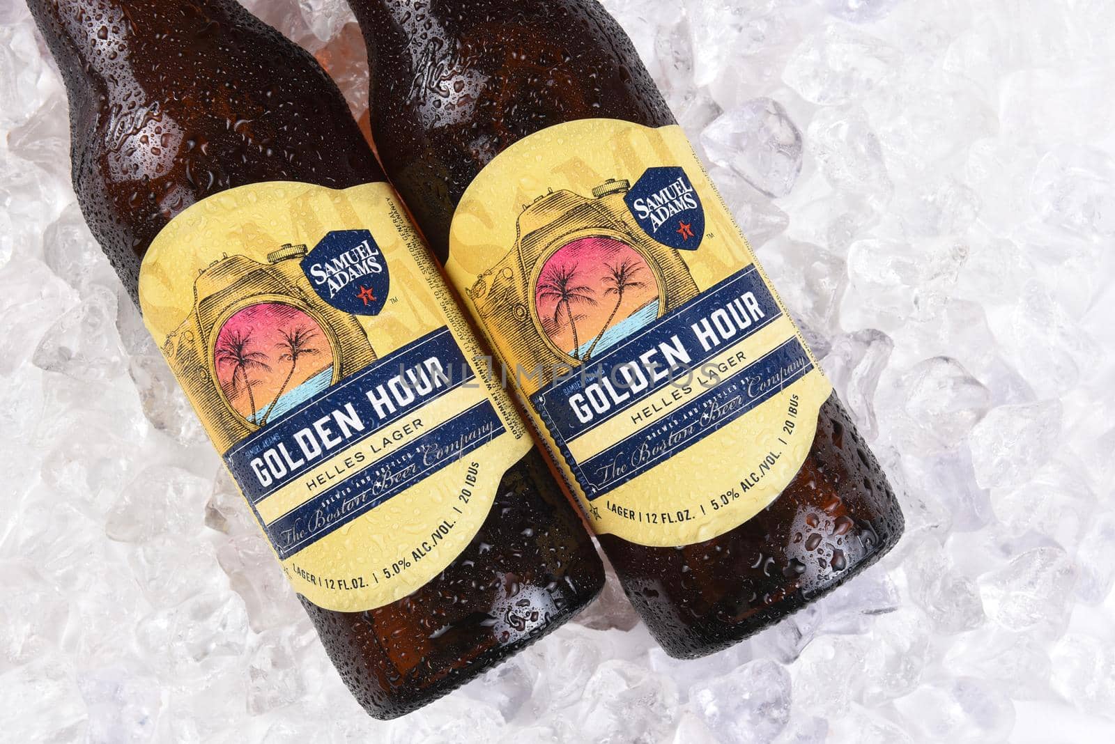 IRVINE, CA - JULY 16, 2017: Samuel Adams Golden Hour on ice. From the Boston Beer Company. Based on sales in 2016, it is the second largest craft brewery in the U.S.